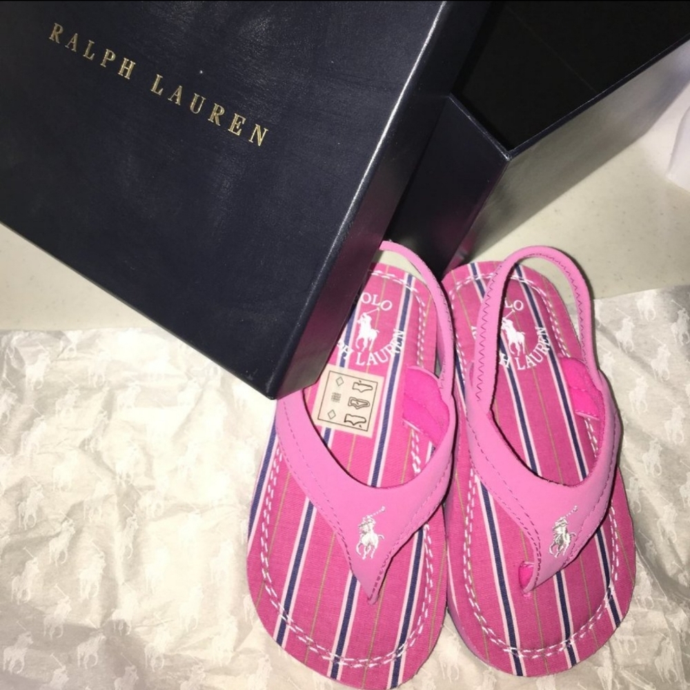 Ralph Lauren Polo Terrence Thong PINK Sandal Toddler Girl 8 w/Gift Box Set